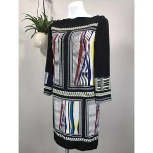 Diane Von Furstenberg Silk Jocelyn Shift Dress Glass Scarf Printed Womens Size 4